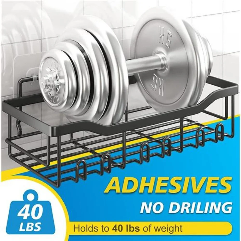 Shower Shelves [5-Pack], Adhesive Shower Organizer, Stainless Steel, Black